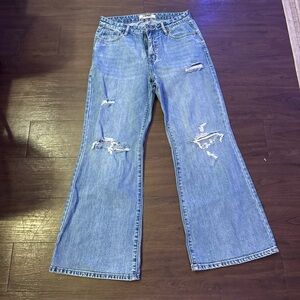 Women’s Rock & Roll Denim High Rise Flare Ripped Jeans W:30 L:32